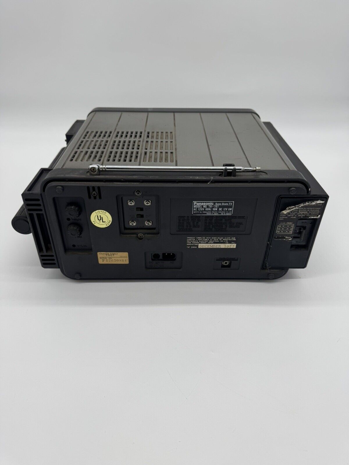 Vintage Panasonic TR-707A Black AC/DC Wireless Solid State Portable TV