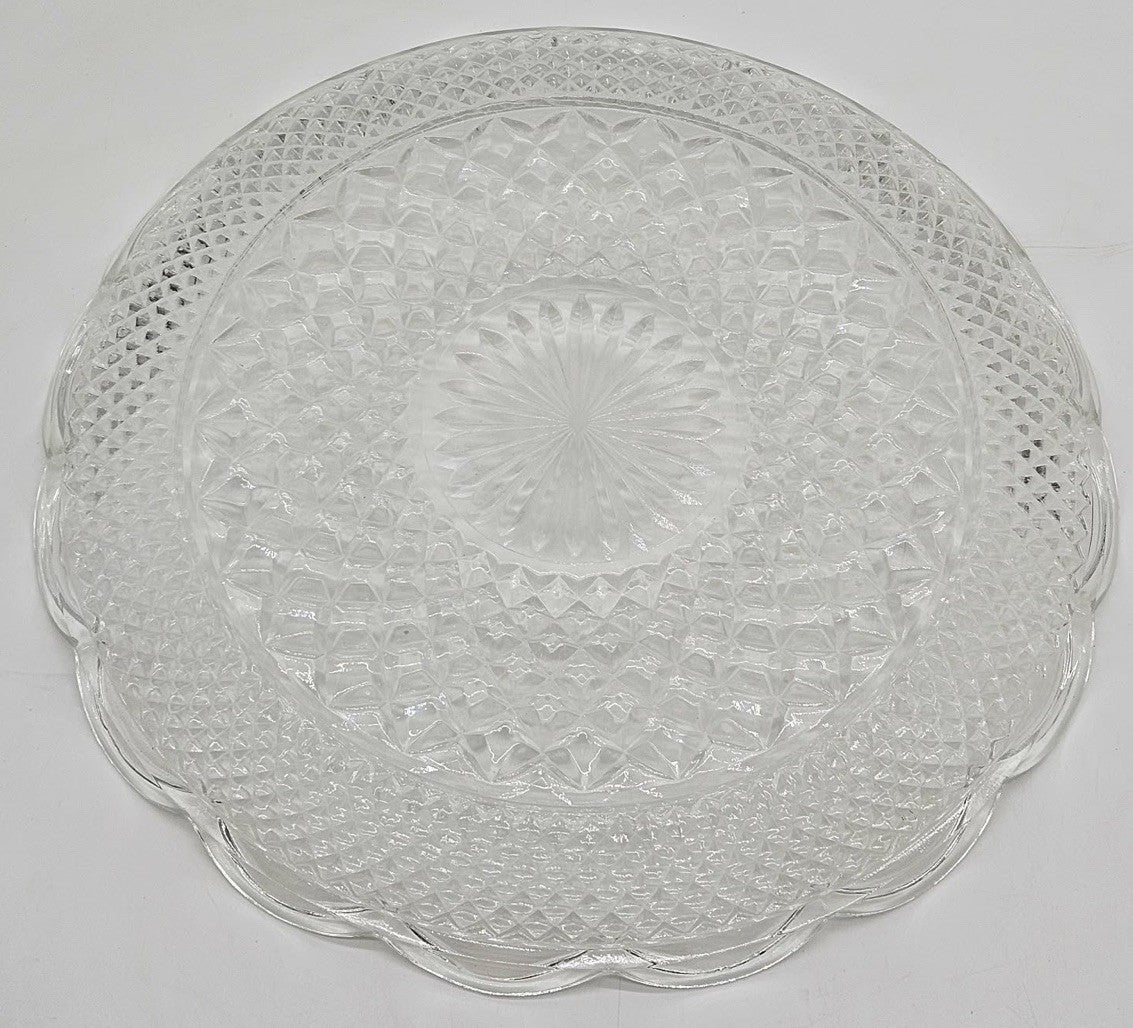 Wexford Anchor Hocking Glass Tray Shallow Bowl Large 13.5" Cupped Edges Vintage