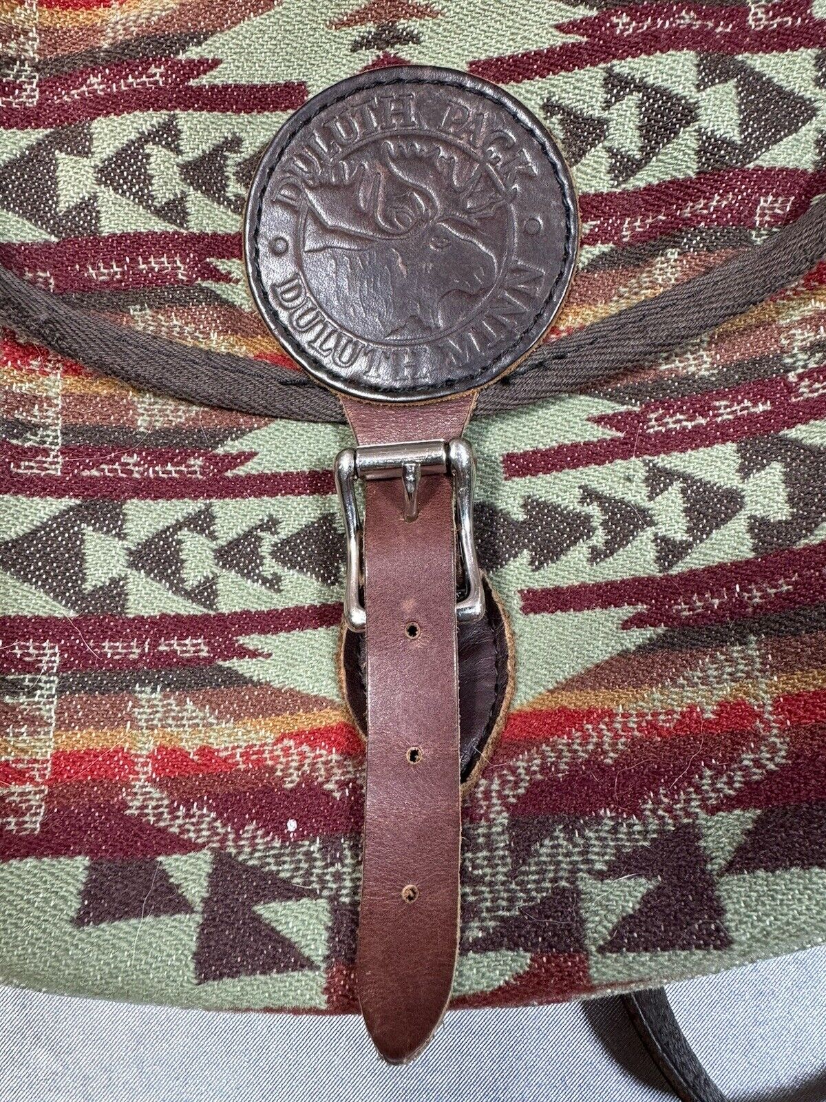 Deluth Pack Wool Aztec Patterned Bag W/ Genuine Leather - PERFECT cond. WCLTH