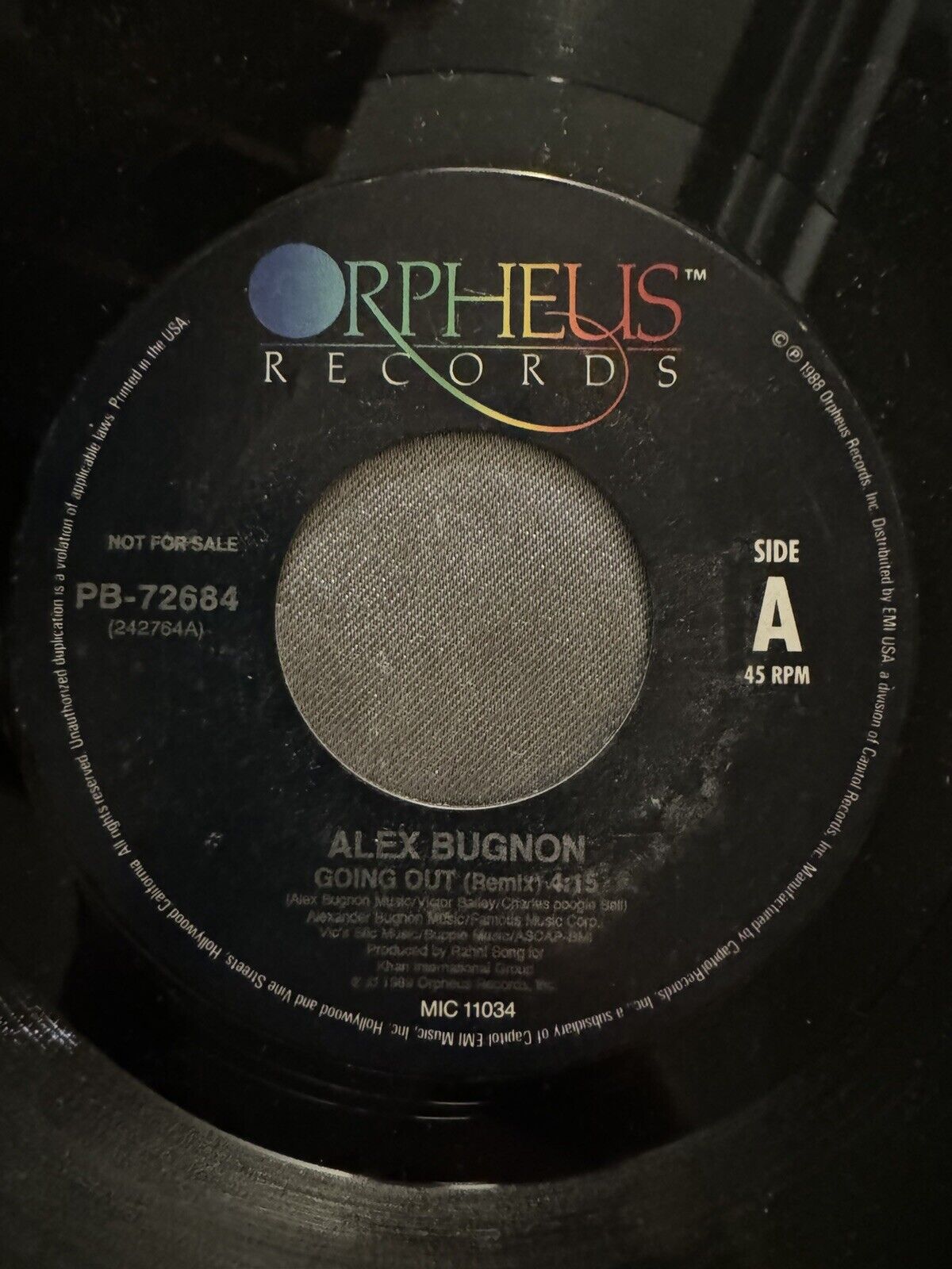 ALEX BUGNON Going Out / SAME 1989 45 Orpheus Records PB-72684 NM