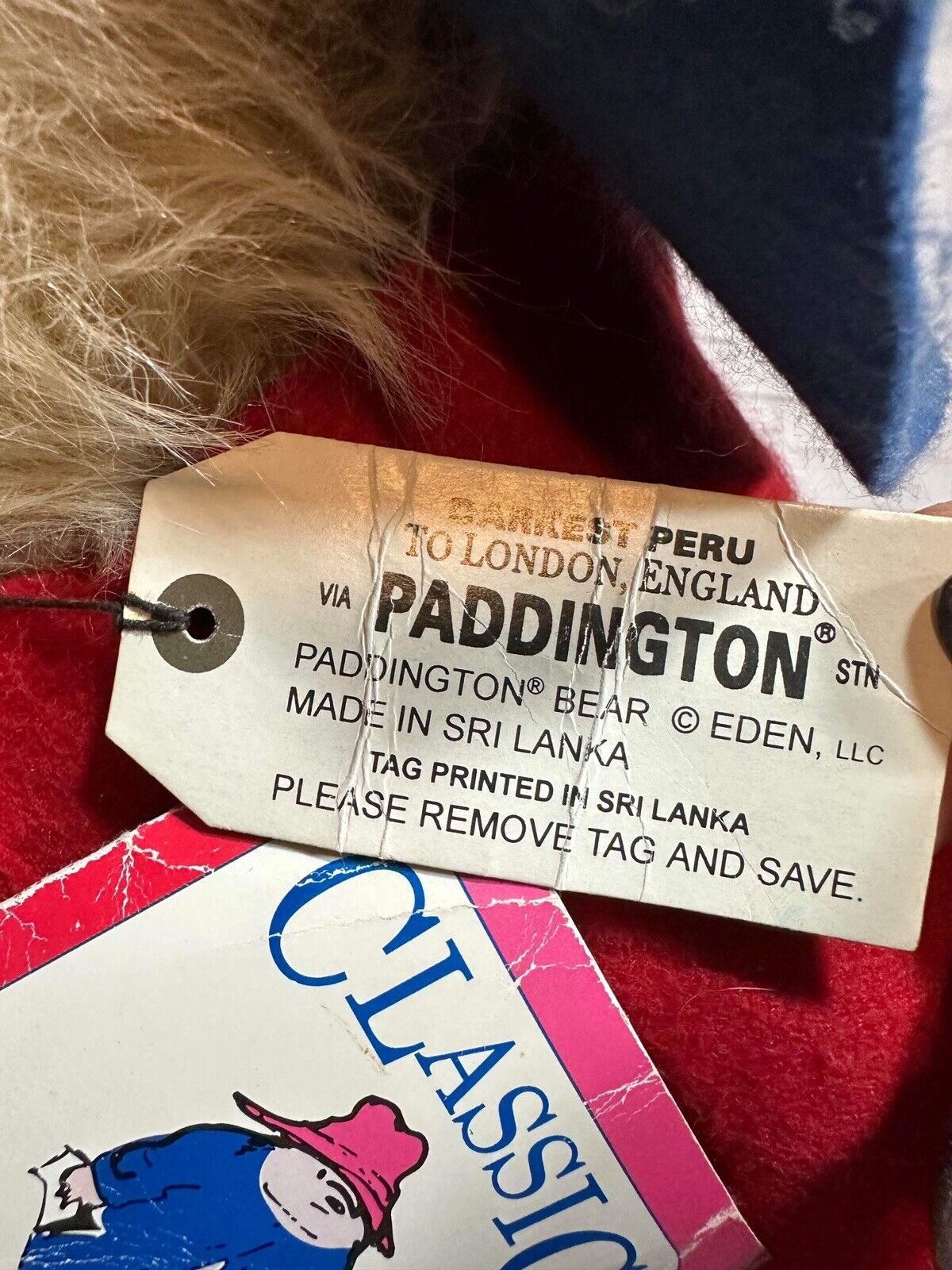 18" 1998 Original Paddington Bear ~ Blue Hat, Red Coat, Black Boots ~ Eden VTY