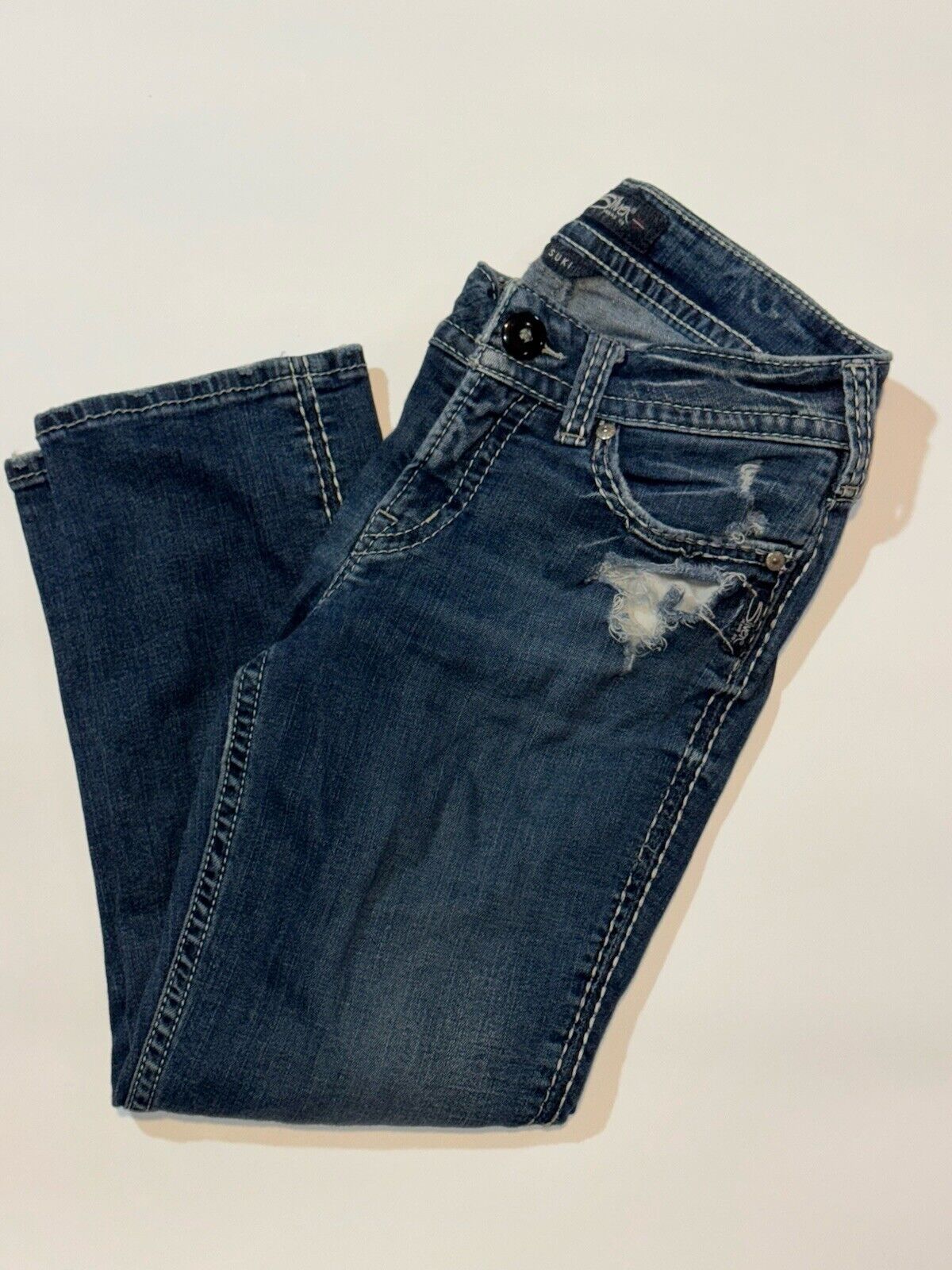 Silver Jeans Suki Capri Women's W29 L22 Dark Wash Blue Stretch Denim