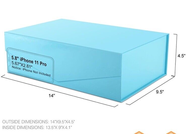 6 Gift Boxes 13.5X9X4.1 Large Gift Boxes w/ Magnetic Closer ~ Glossy Blue