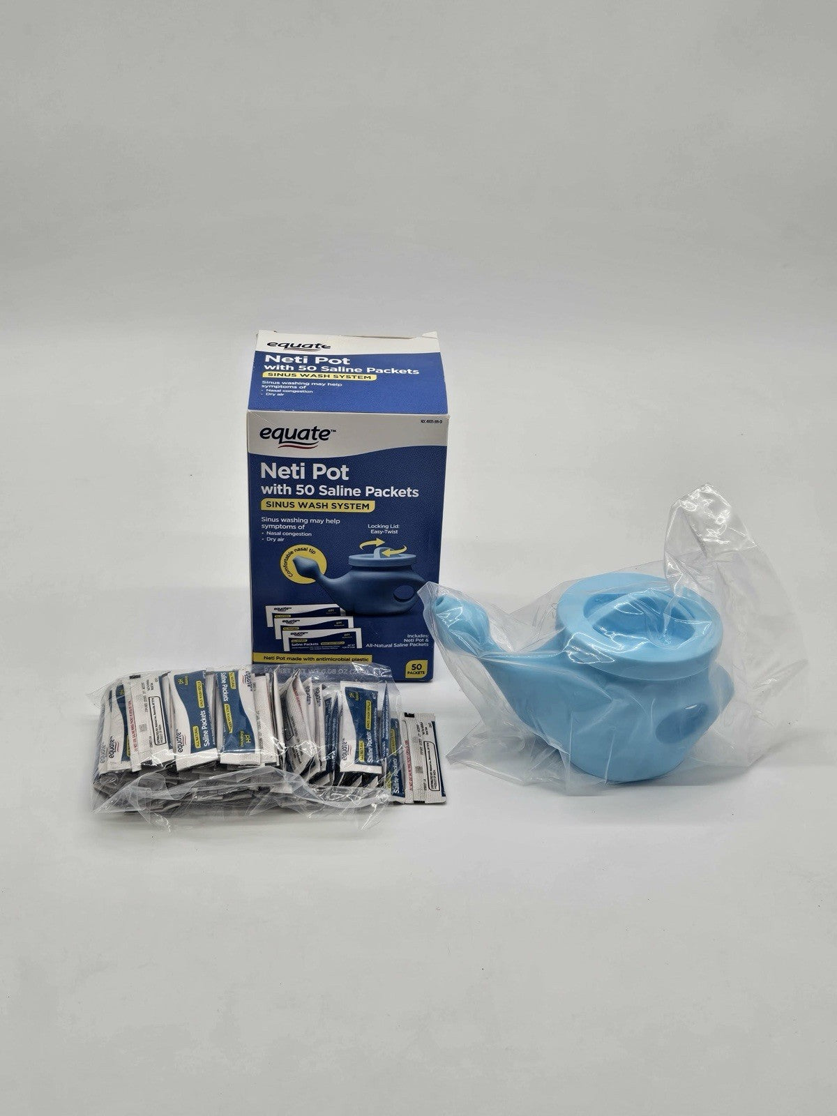 Equate Neti Pot with 50 Saline Packets Nasal Wash System for Sinus Congestion