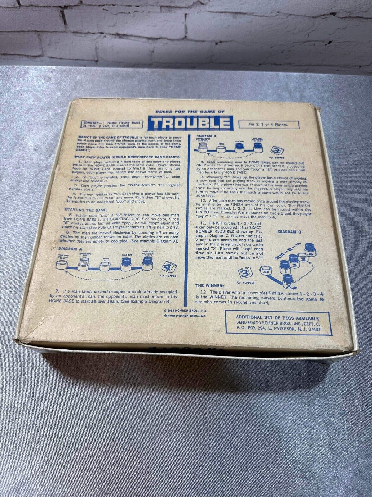 Vtg 1965 Trouble Board Game Kohner Bros Complete & Working Board Game VGM FNF