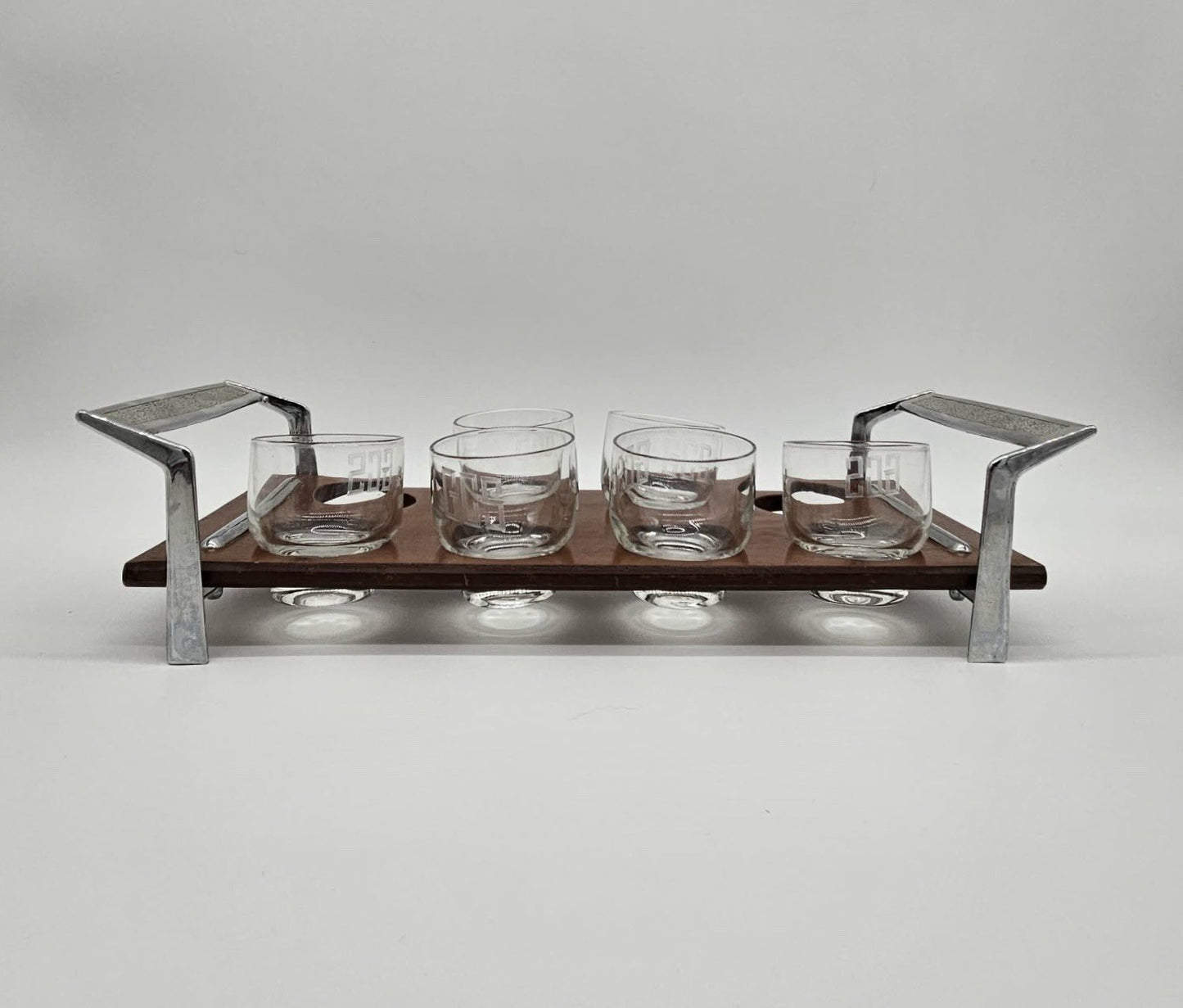 Vintage Mid-Century Barware Glasses Set with Caddy, 15 Pieces