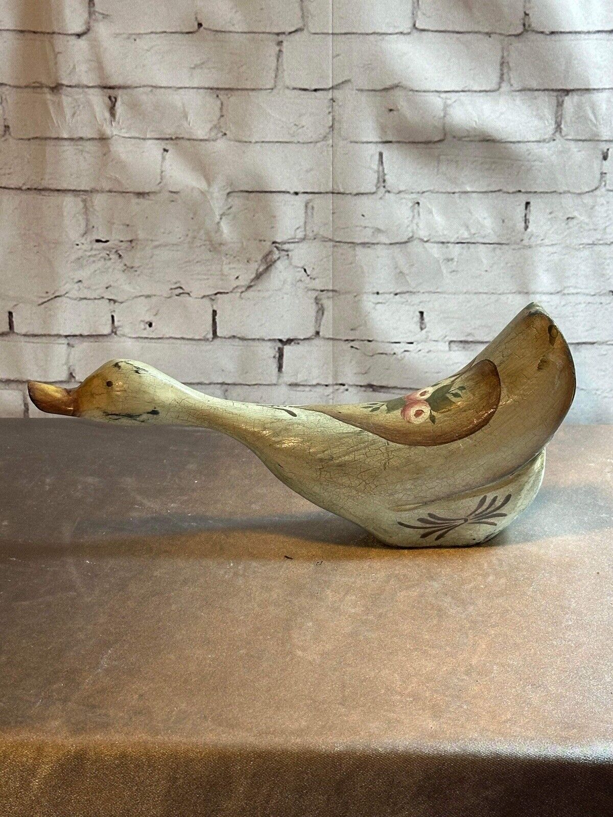 Vintage Hand Carved & Painted Wood Duck Sculpture 1980s VHD TNO