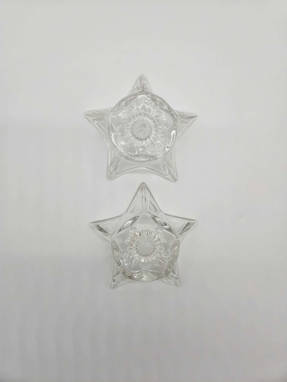 Hazel Atlas Clear Glass Star Candle Holders Vintage Starburst Bottom Set Of 2