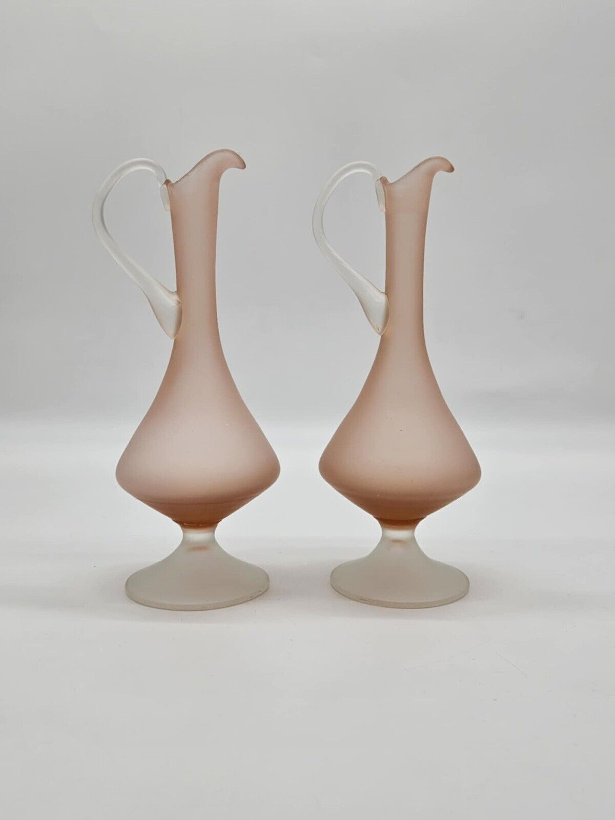 Vintage Pink Pastel Frosted Glass Vase Jug Mid Century Design Empoli VHD
