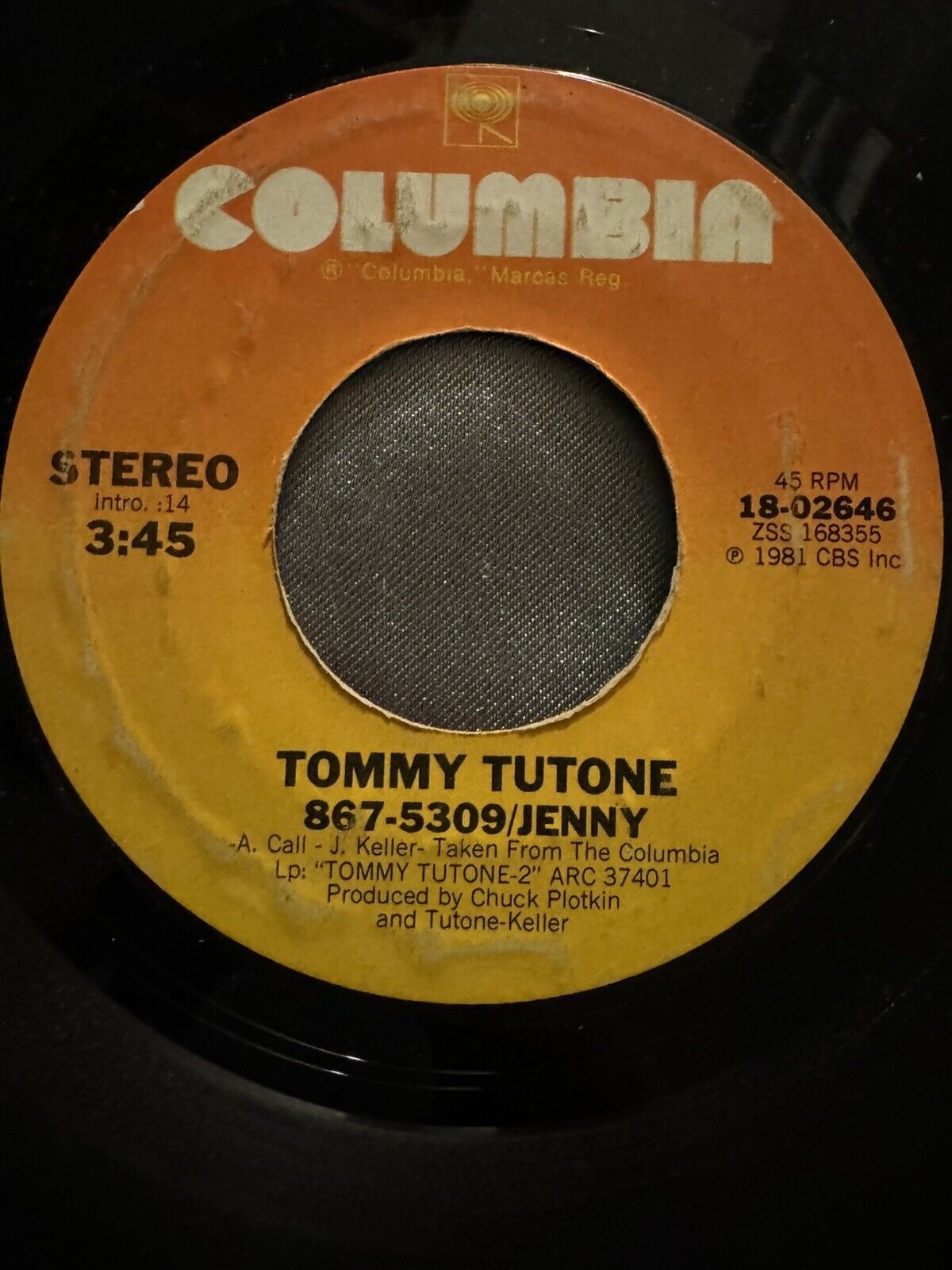 TOMMY TUTONE: 867-5309/jenny / not say goodbye COLUMBIA 7" Single 45 RPM