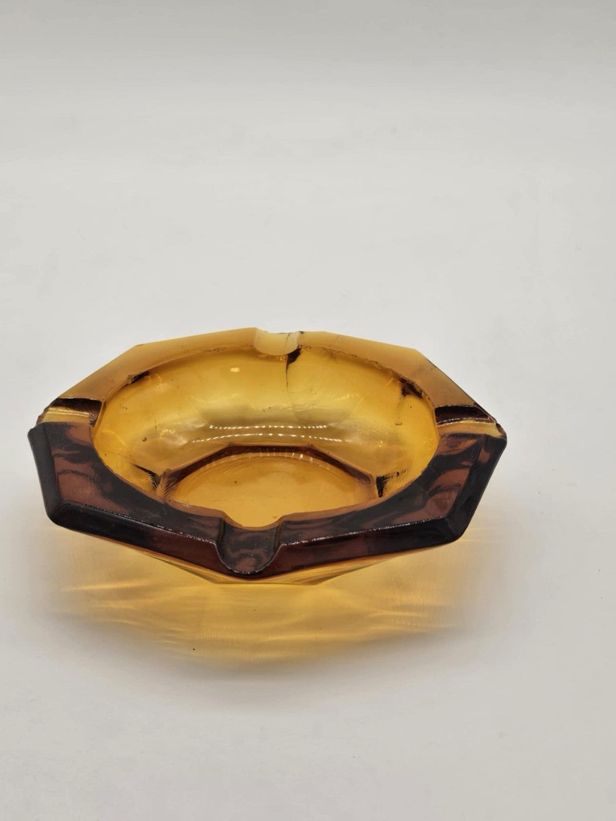 Vintage Yellow Amber Cigar Glass  Ashtray Octagon Smoking Room Bar