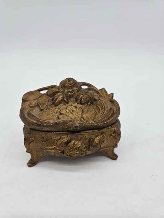 Antique Art Nouveau Trinket Box Dresser Jewelry Casket Gold Victorian Vtg