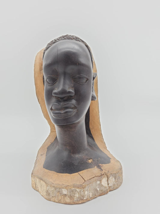 African Tribal Head Sculpture Ebony Wood