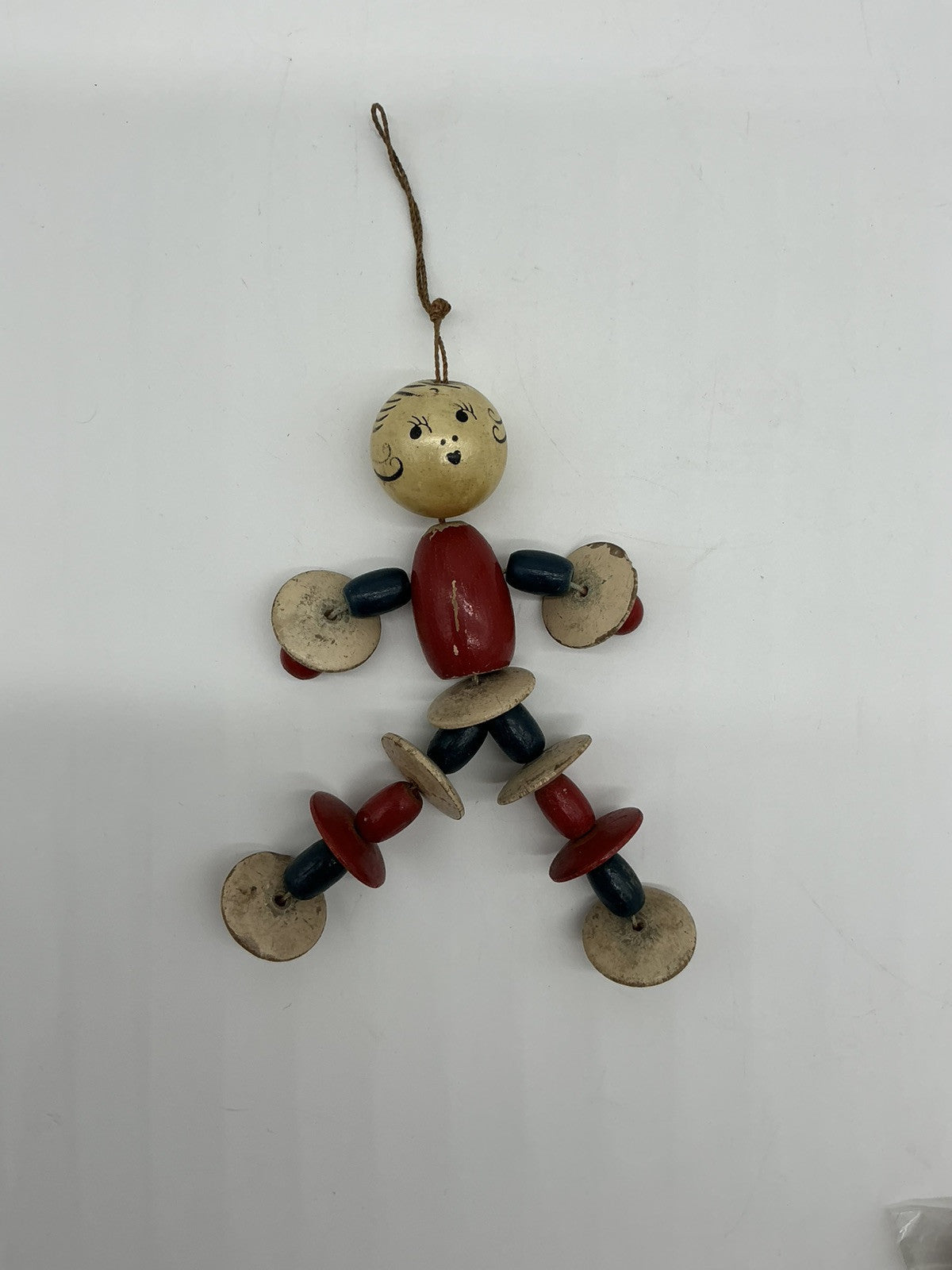 Antique 1940s Tom Tinker Wooden Bead Doll Flapper Bead Doll Crib Toy