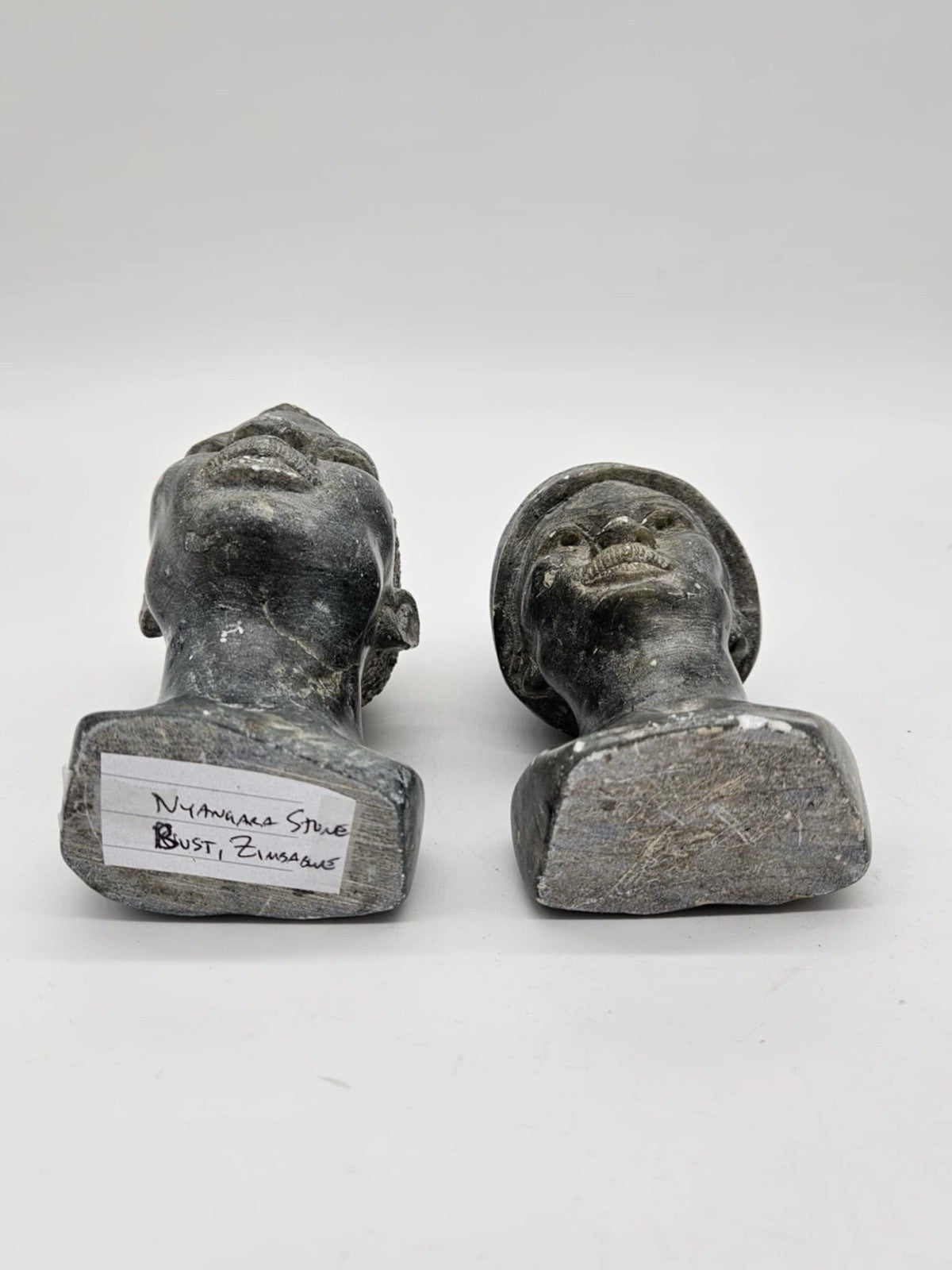 Vintage Hand Carved Zimbabwe Solid Soapstone African Man & Woman Bust