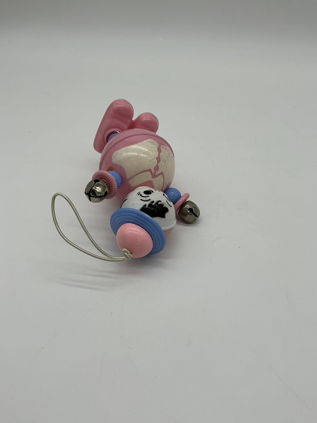 Vintage 1950s Plakie Toy Co Hard Plastic Pink Baby Hat Jumping Rattles Crib Toy