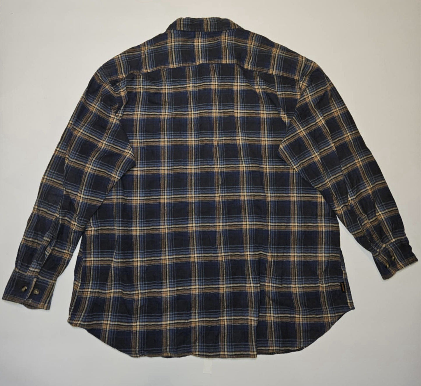 BUILTRITE Flannel Shirt Blue/Brown Plaid 100% Combed Cotton Men's Size XL