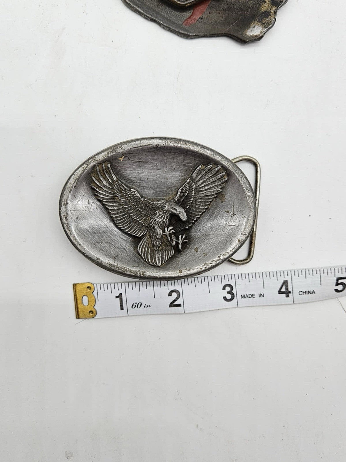 Aged Vintage 1980s Soaring Eagle Motorcycle Biker WINGS Pewter Belt Buckle
