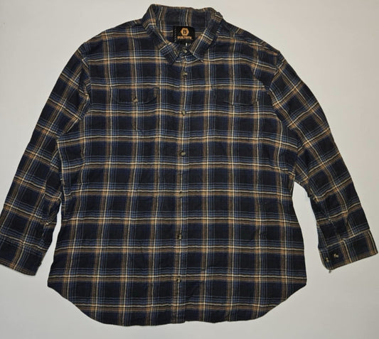 BUILTRITE Flannel Shirt Blue/Brown Plaid 100% Combed Cotton Men's Size XL