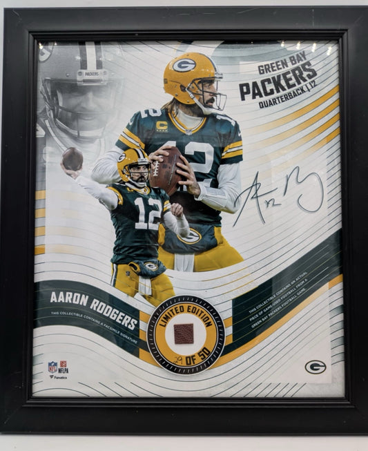 AARON RODGERS Packers Framed 15" x 17" Game Used Football Collage LE 29/50