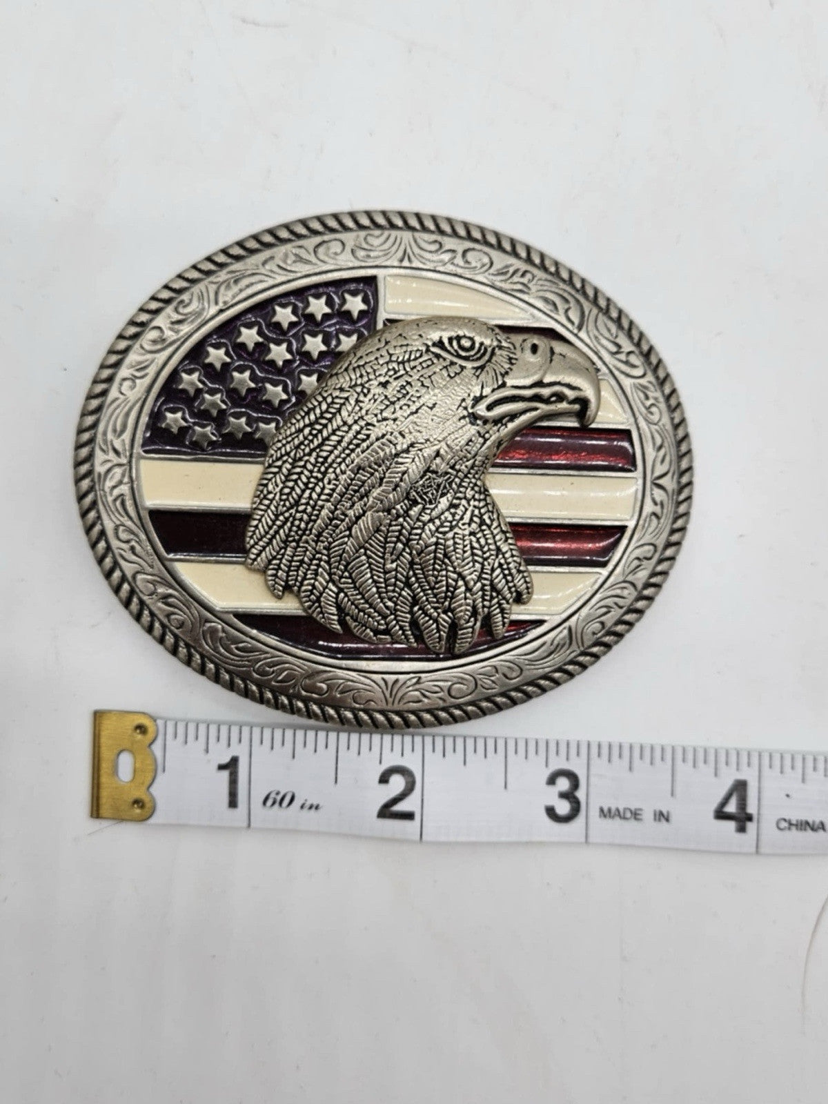 Vintage USA American Eagle & American Flag Belt Buckle