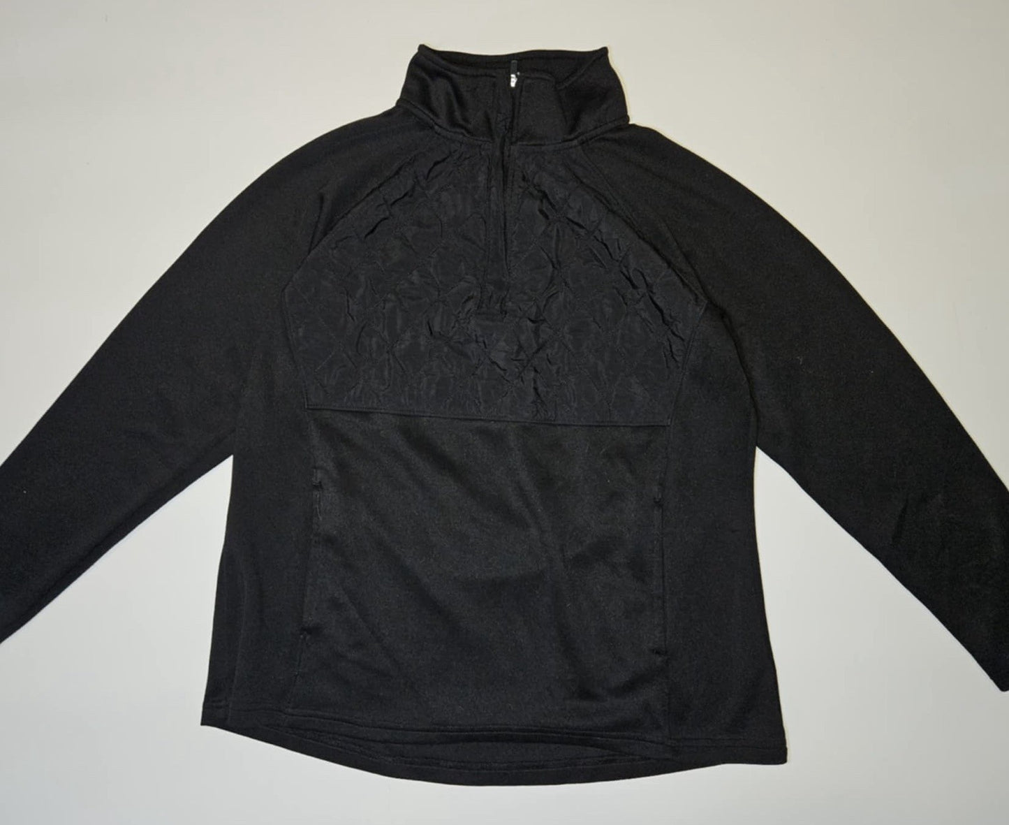 Avia Womens Activewear Jacket Black 1/4 Zip Quilted Front Kangaroo Pocket ~ Sz L