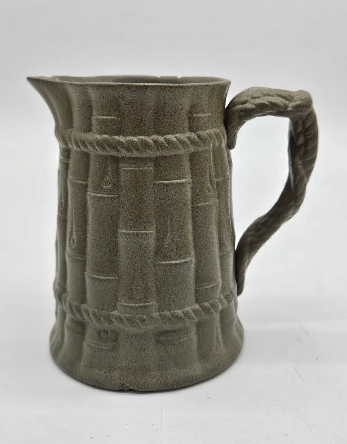 English Ridgway Stoneware Bamboo Pitcher with Molded Rope Handle