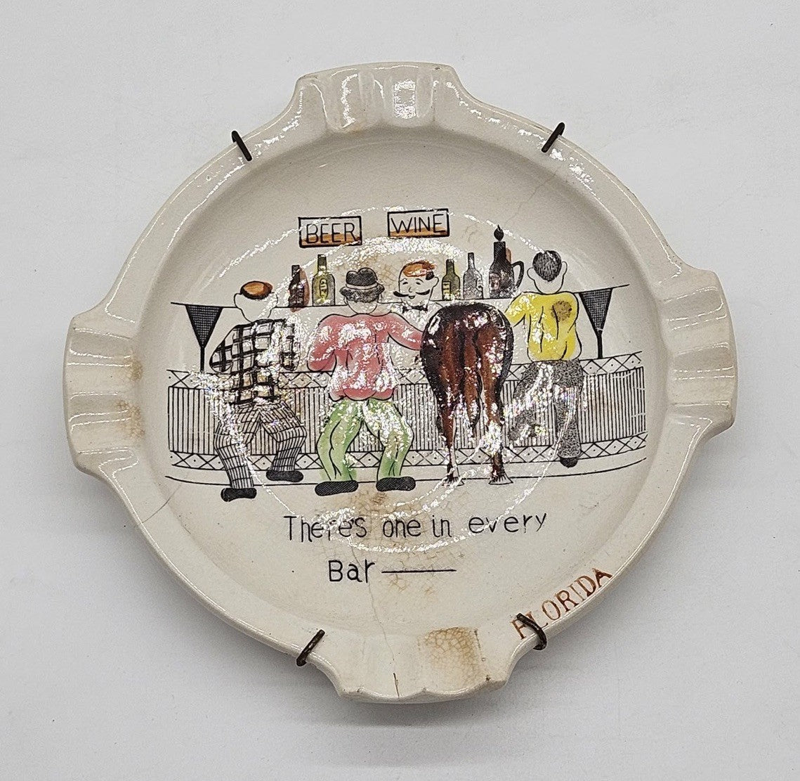 Vintage 1950s Ashtray There's One In Every Bar Horses Ass Florida Kenmar Japan