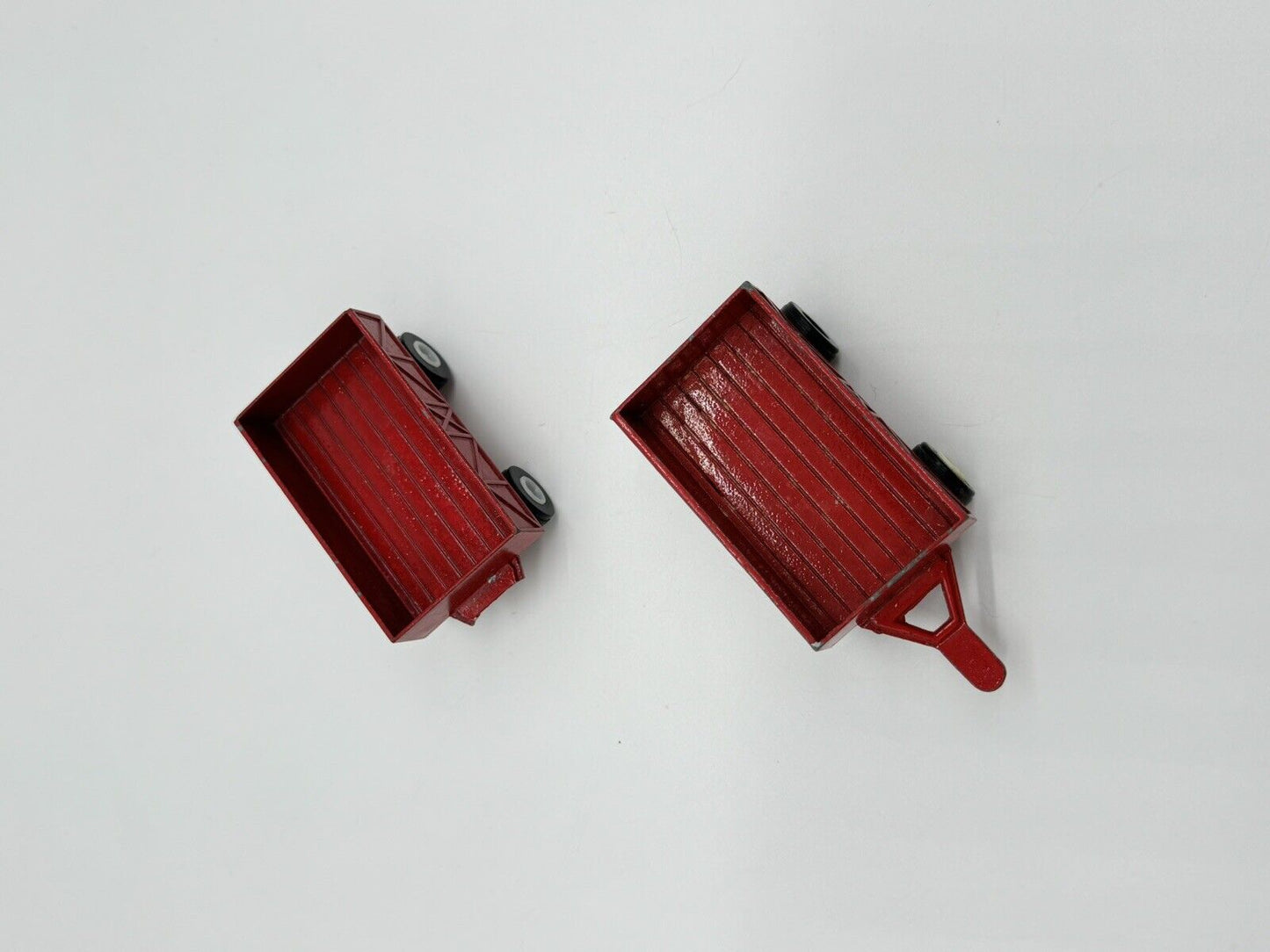 (2) Tootsie Toy Red Farm Trailer Diecast Metal  1/64 ~ One Handle Broken