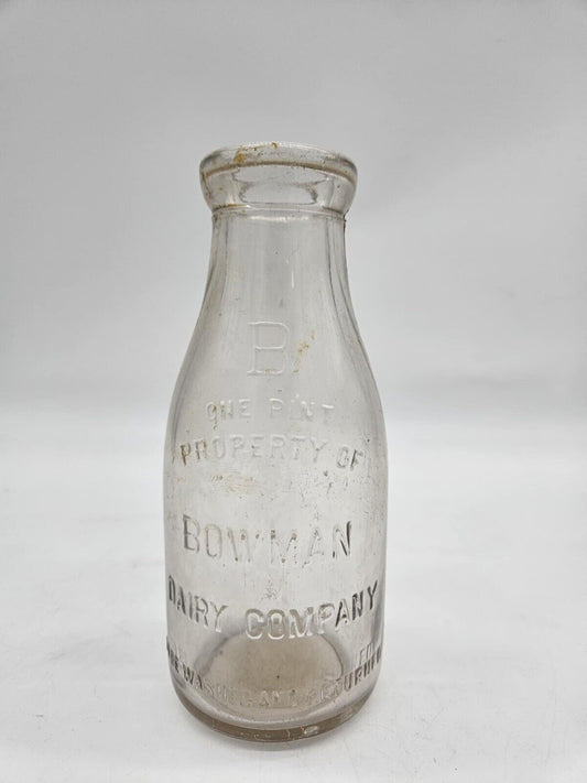 Vintage Early Bowman Dairy Company Half Pint Milk Bottle Embossed Wash & Return