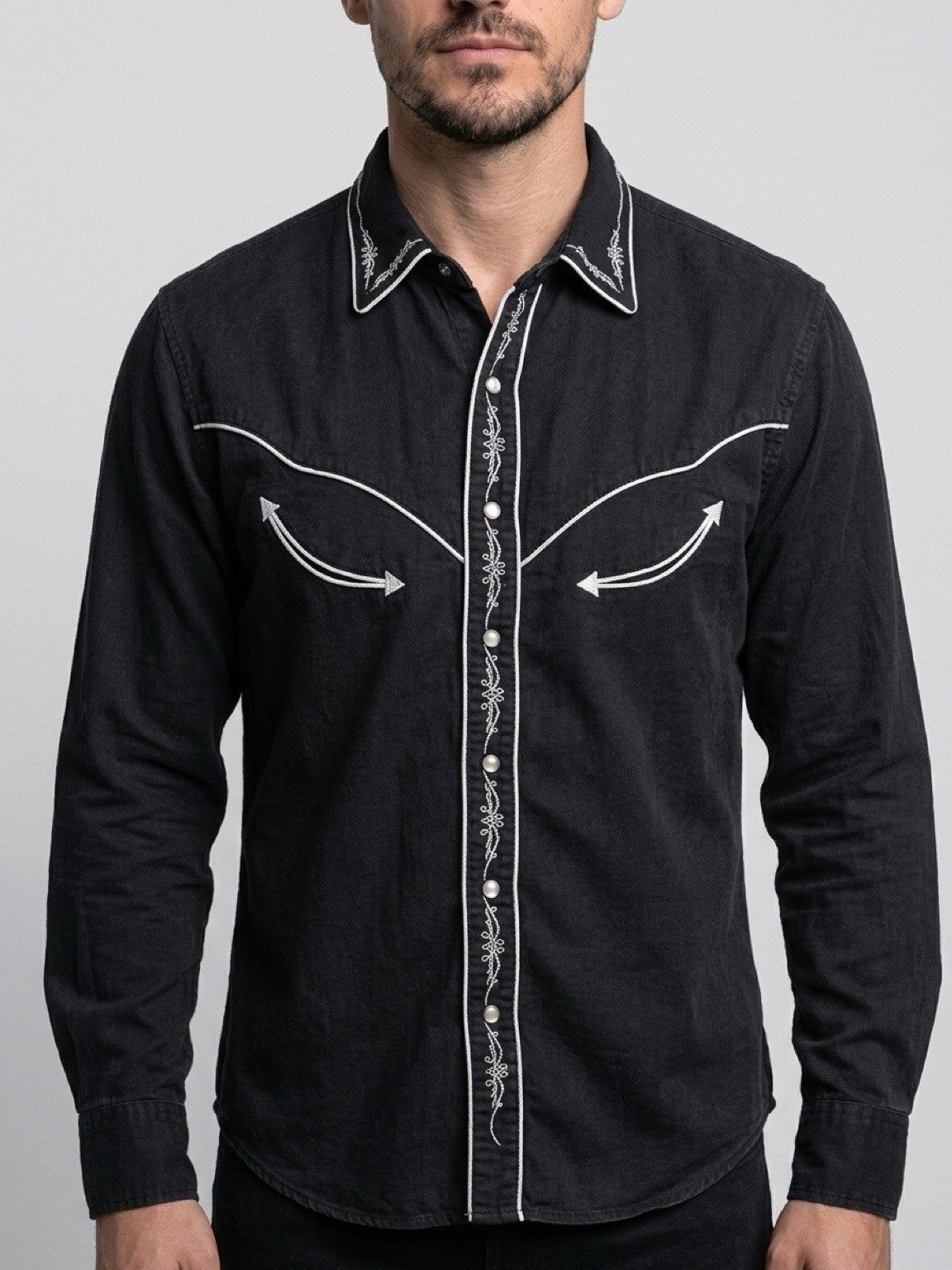 Vintage MADMAN Western Pearl Snap Shirt Black Piped Cowboy Large
