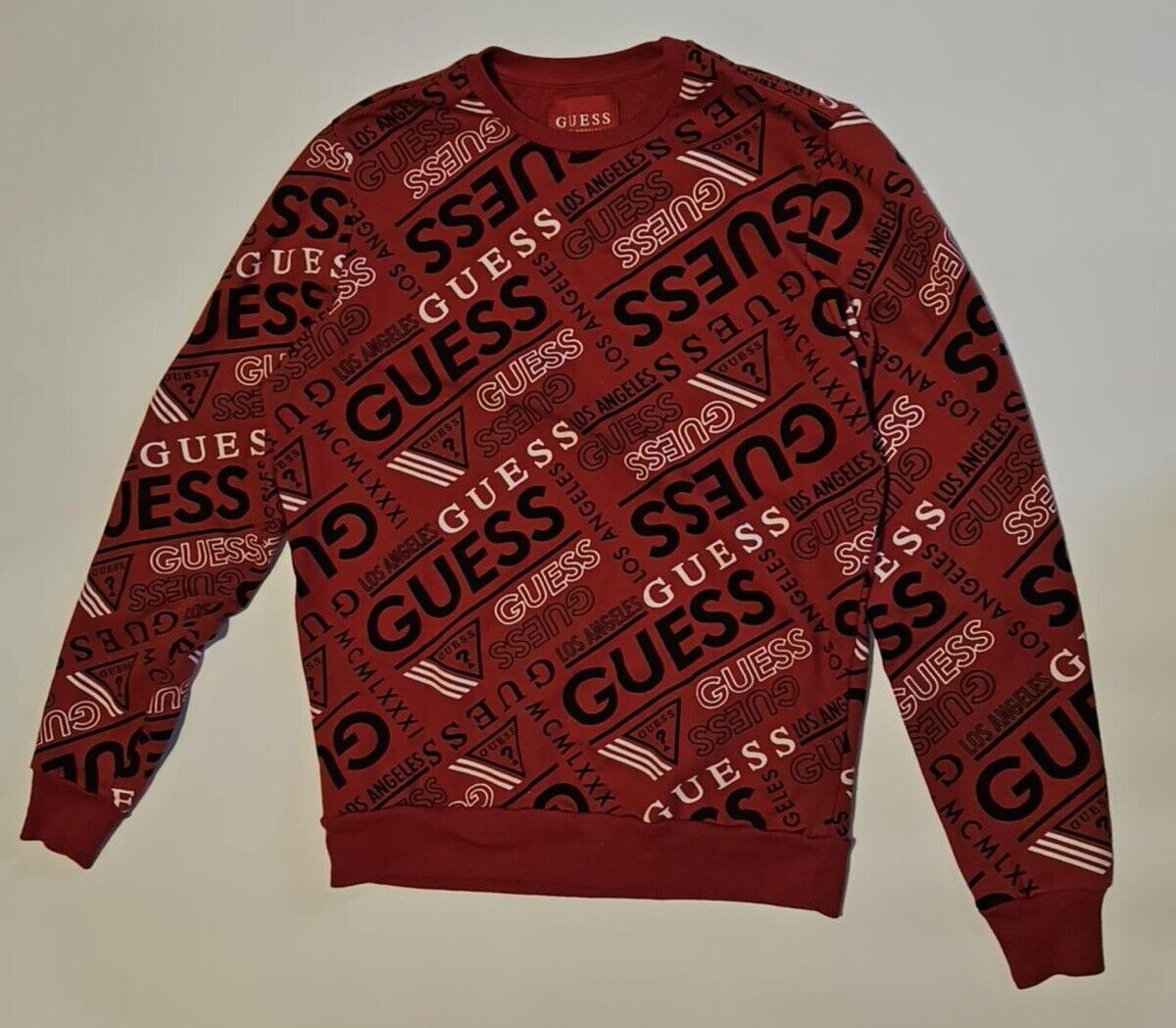 Vintage GUESS Jeans Sweatshirt All Over Print Logo Spell Out Size M
