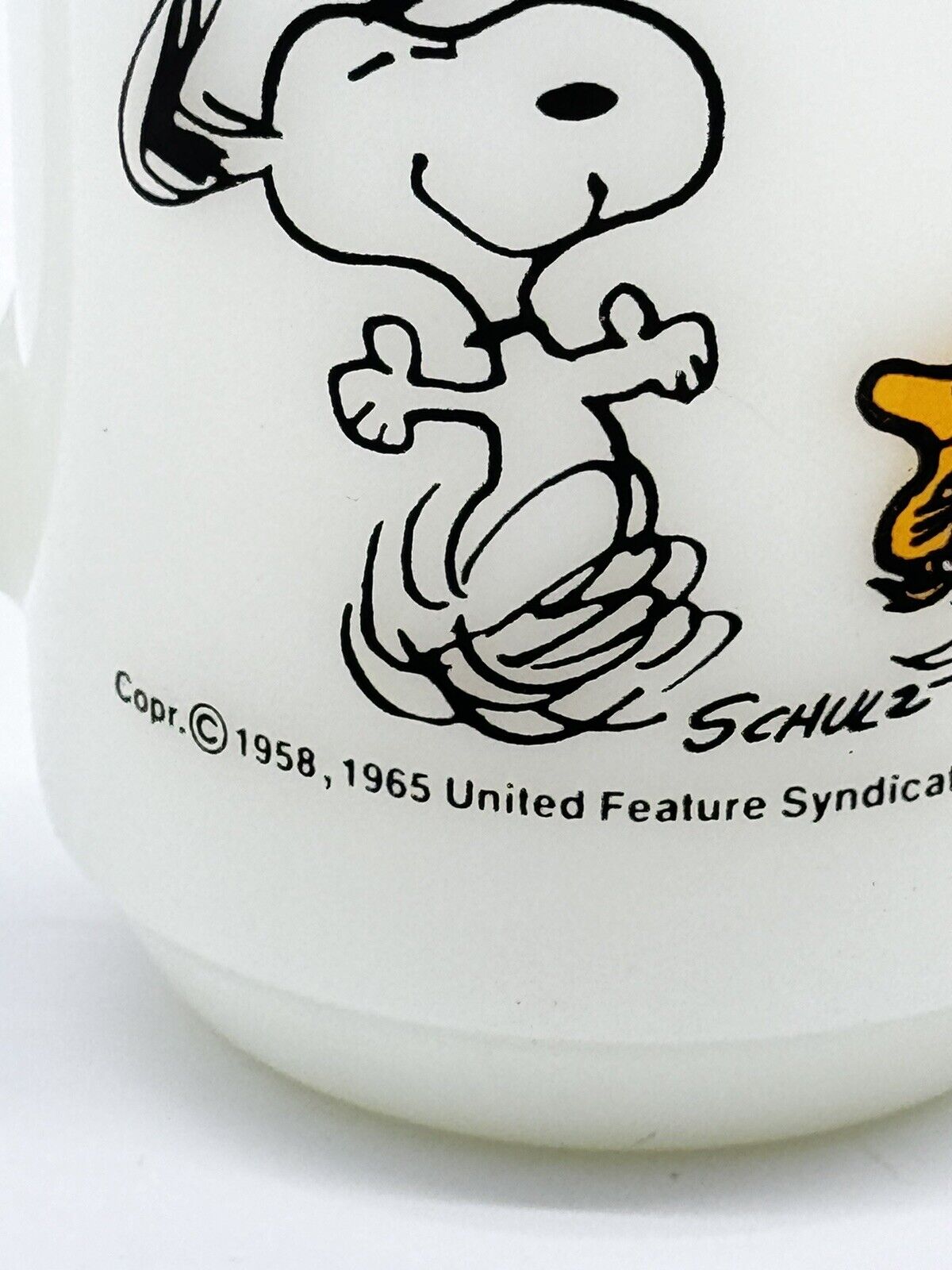 Fire King 1965 Snoopy & Woodstock Mug Milk Glass Coffee Cup