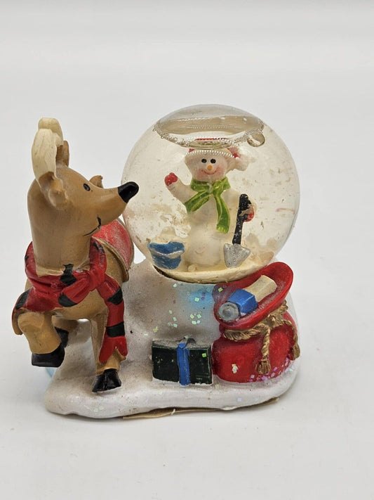 Vintage Miniature Snow Globe 3” ~ Reindeer With Snowman Collectible