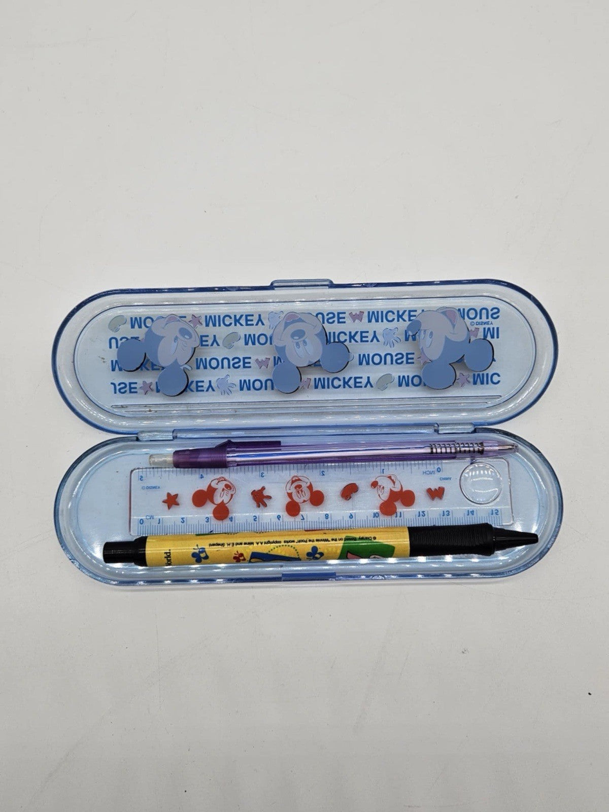 Vintage Disney Mickey Mouse pencil case w/ Retractable, Pencil, Pen & Ruler