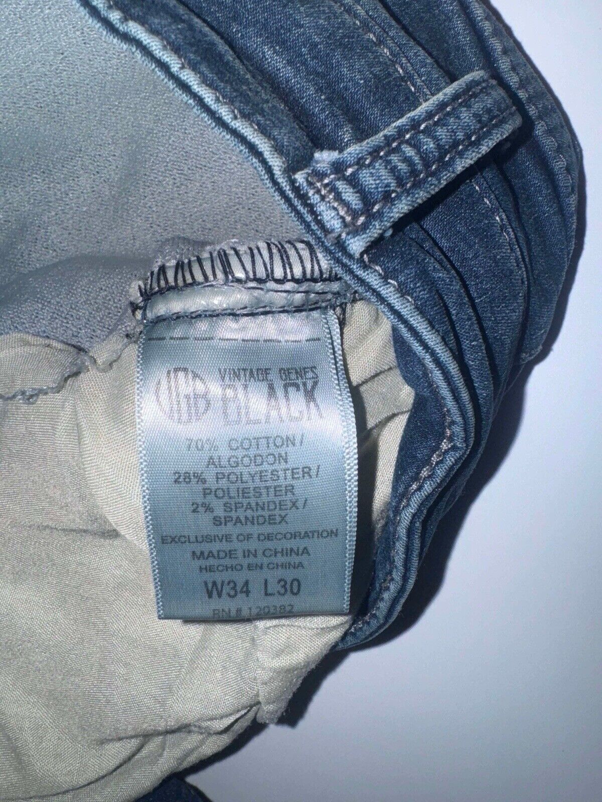 Vintage Genes Dark Slim Straight Leg Jeans Men’s 34X30 Blue Stretch Denim Pants