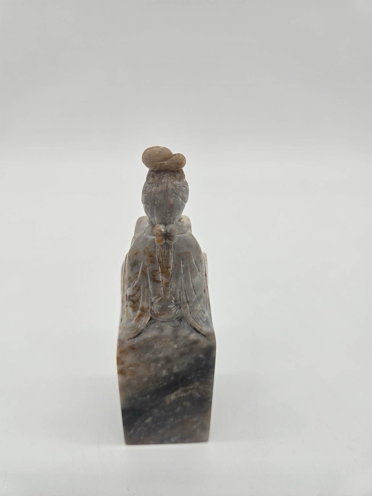 Vintage Shoushan Dragon Seal Stone with Red Ink Paste in Stone Container