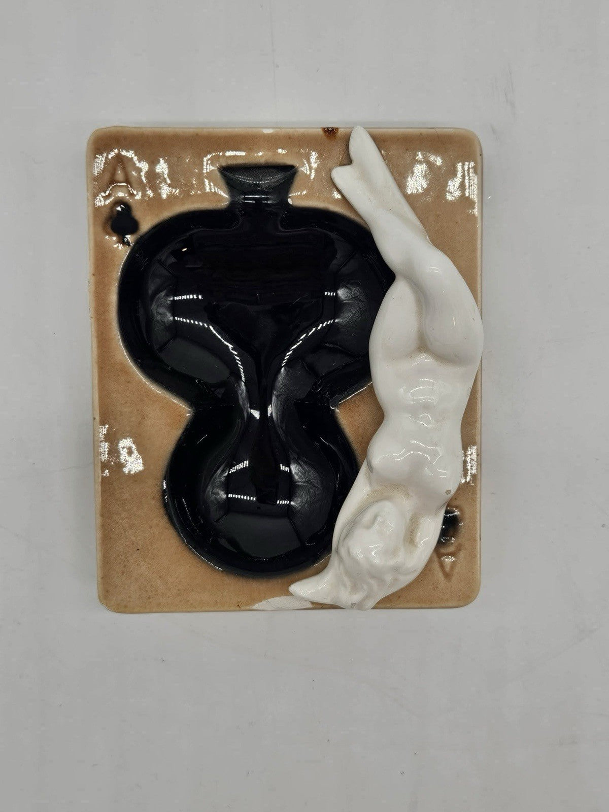 Vintage Risqué Nude Woman Ceramic Ashtray MCM Black Spade Dish