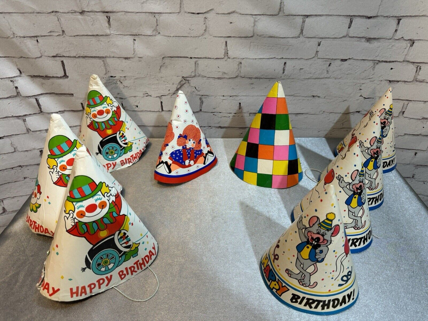 Fun MIXED Lot of 9 VINTAGE 60, 70 & 80s Paper Birthday Favor Party Hats 005