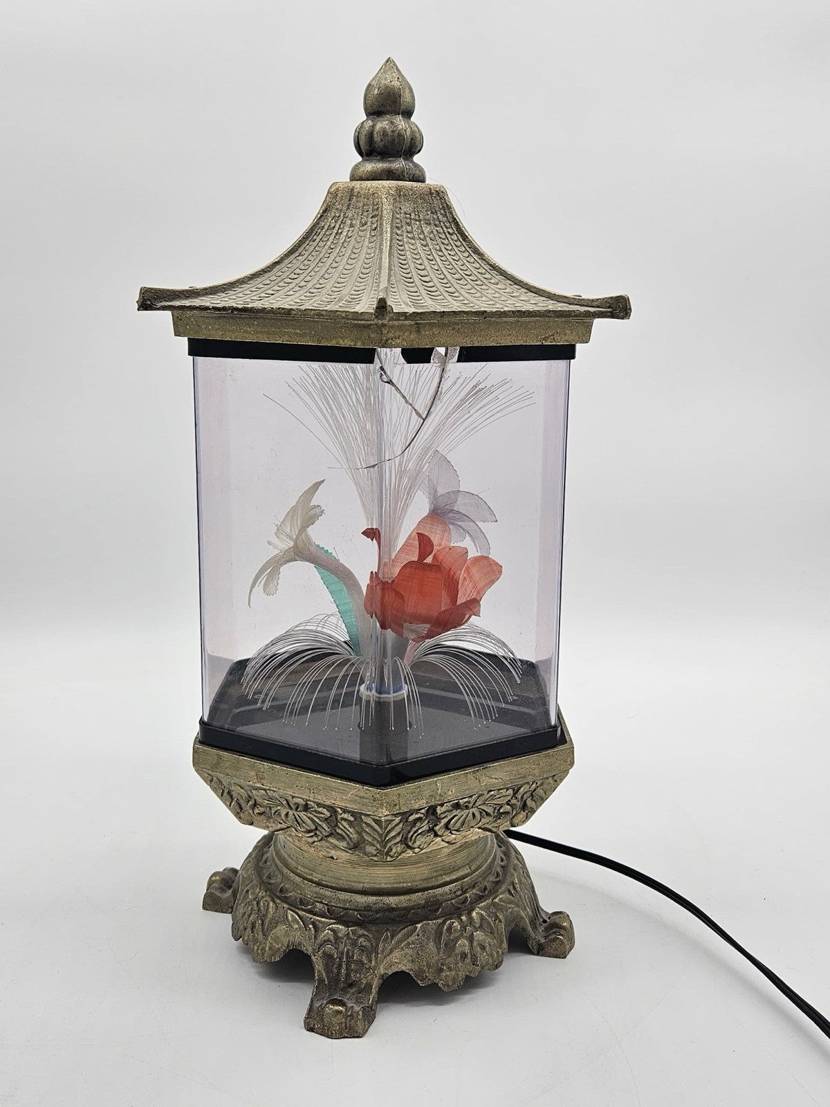 Vintage Fiber Optic Flower Lamp Light Pagoda Style Rotates - WORKS - Needs Bulb