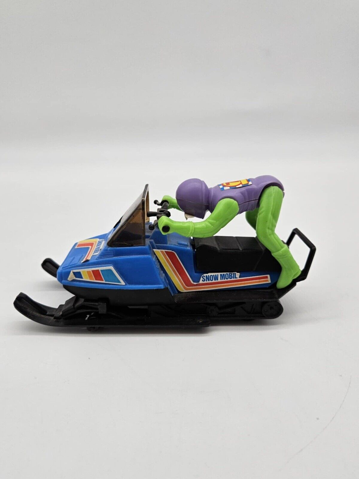 Vintage 6" long Dorney Park Friction Snowmobile Toy W/ Rider