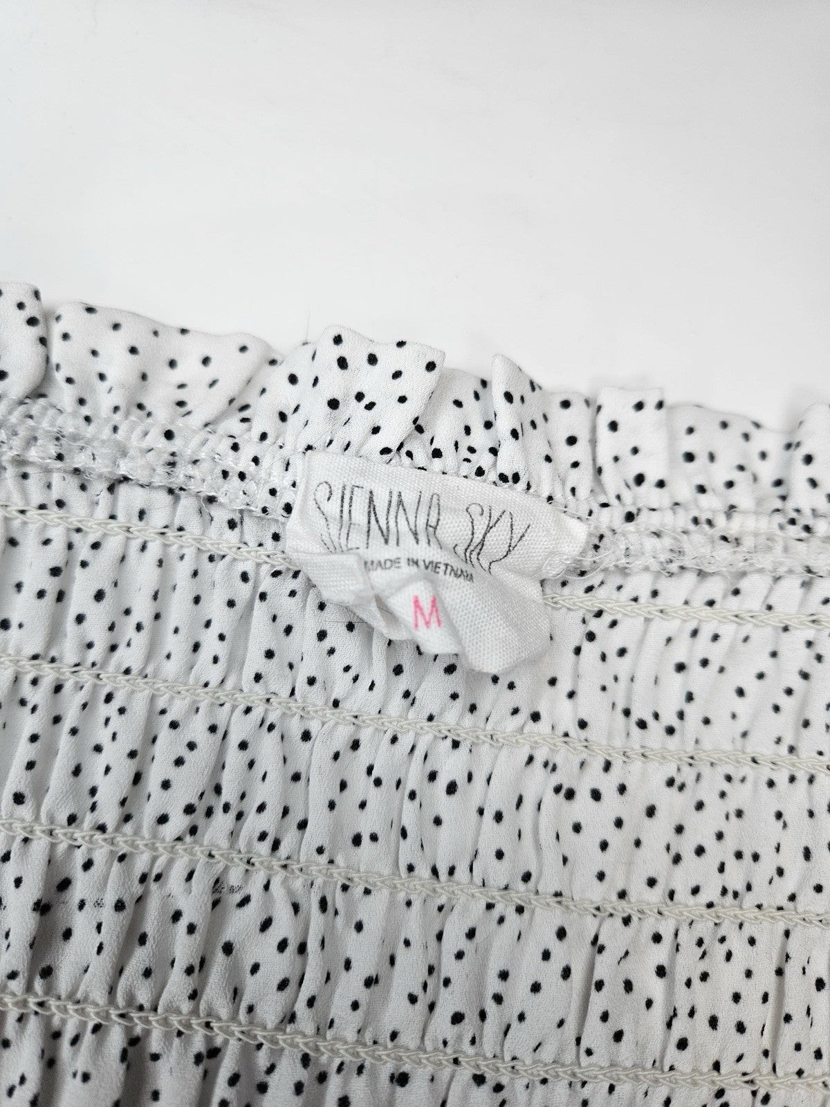 Sienna Sky Mini Dress Smocked Square Neck Puff Sleeve Black White M Chiffon Chic