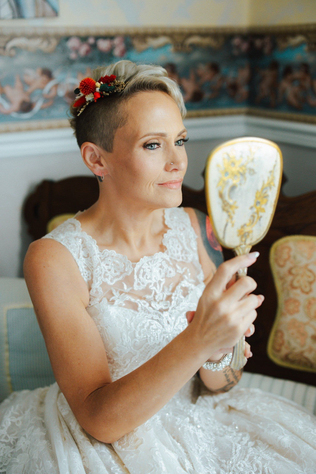 Size 6 - Oleg Cassini - Beaded Lace Wedding Gown - CWG780 - Champagne/Ivory