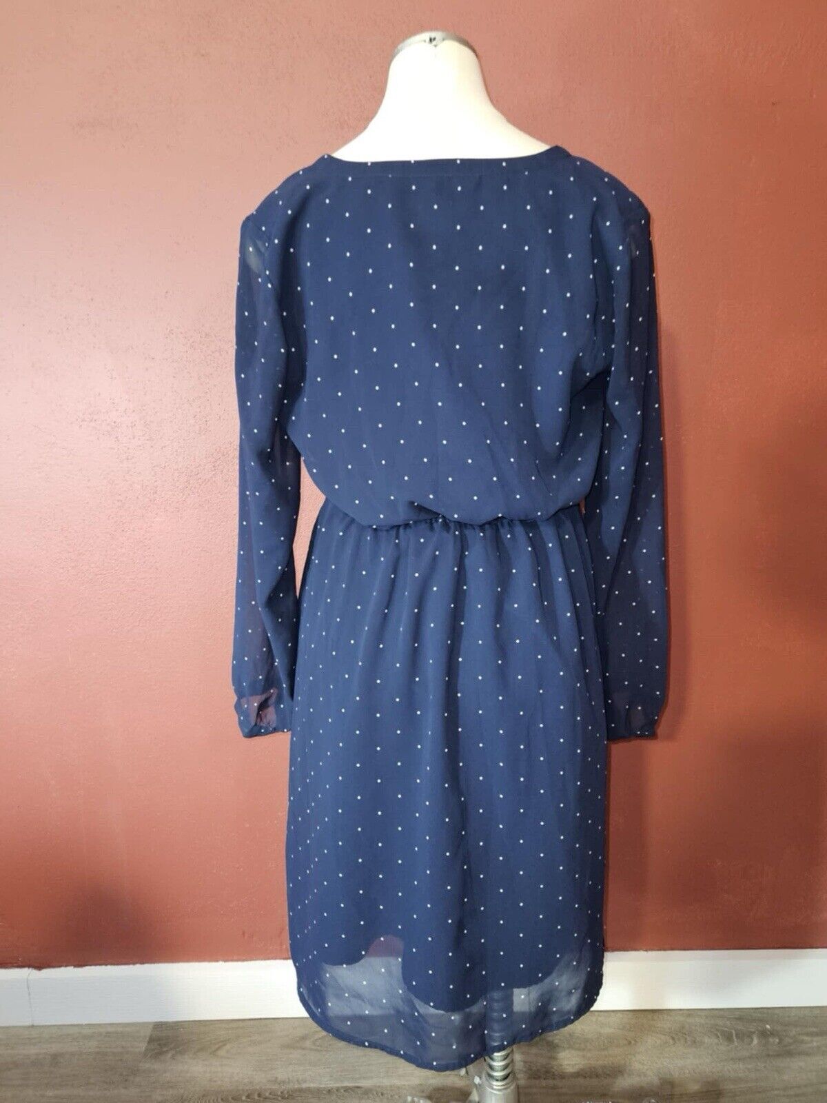 Long Sleeve Navy Blue Polka Dot Dress by A New Day Size M