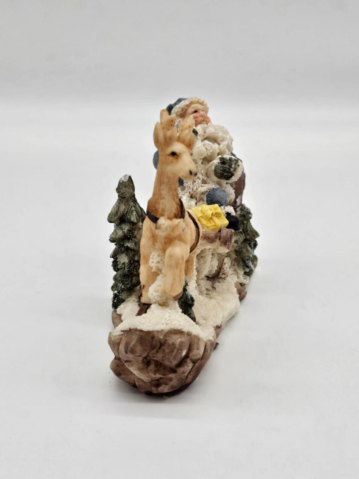 Vintage Santa Sled Snow Reindeer Sack Gifts Christmas Figurine Ornament