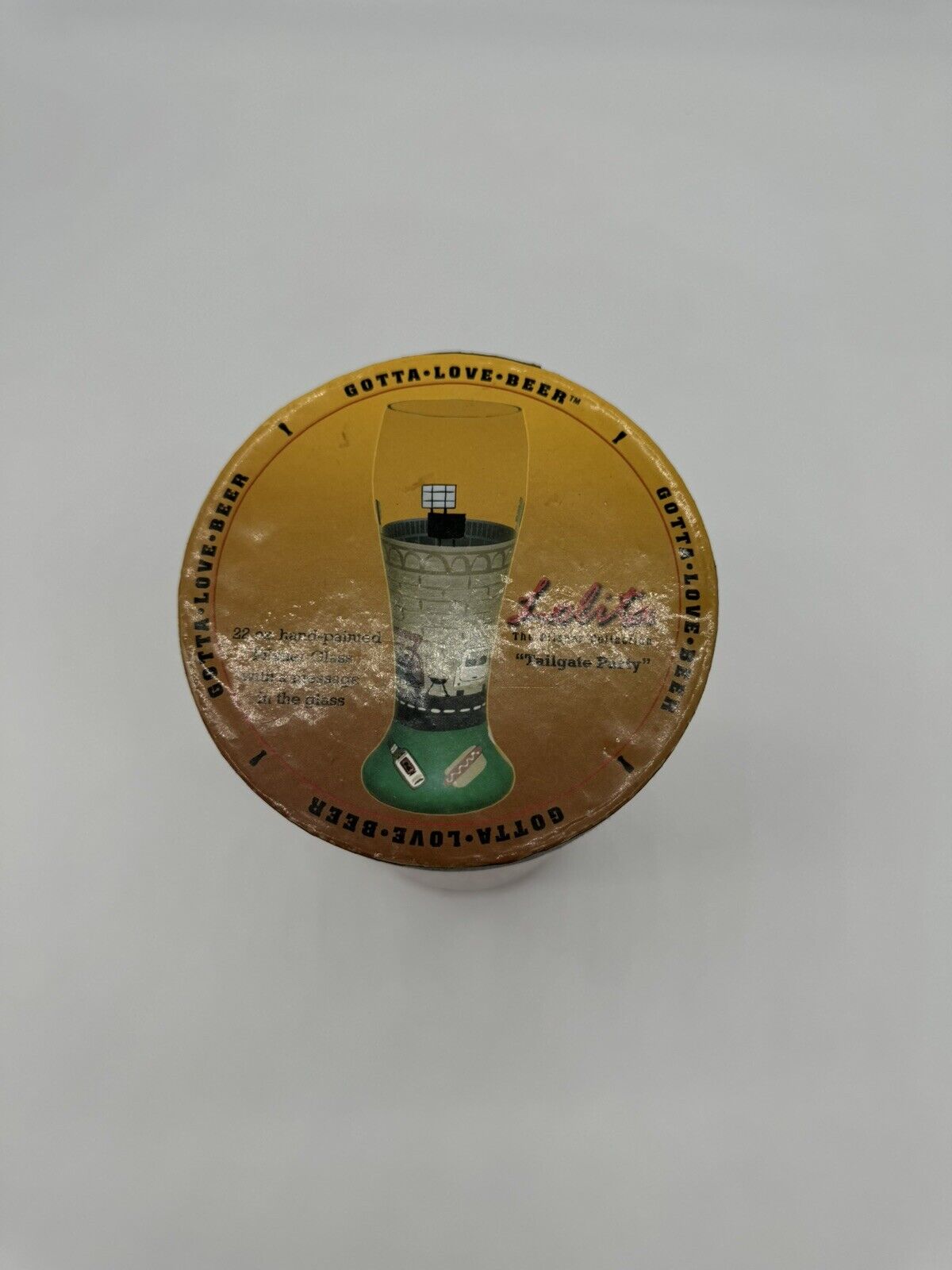 RARE Lolita 22 oz. Pilsner Glass "Tailgate" Hand Painted ~ NEW