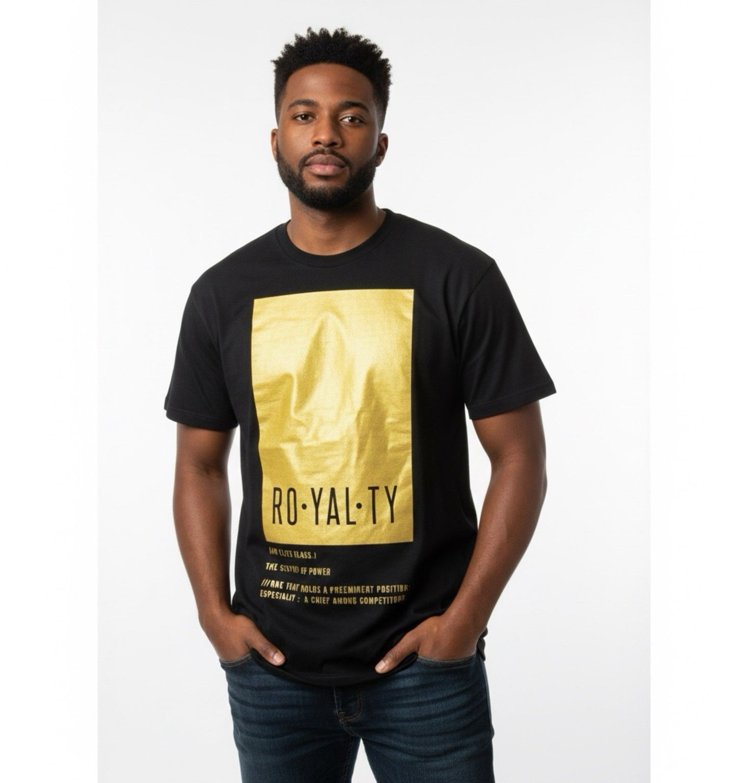 Basic Math “Royalty” Graphic T-Shirt Black Yellow Print Size L