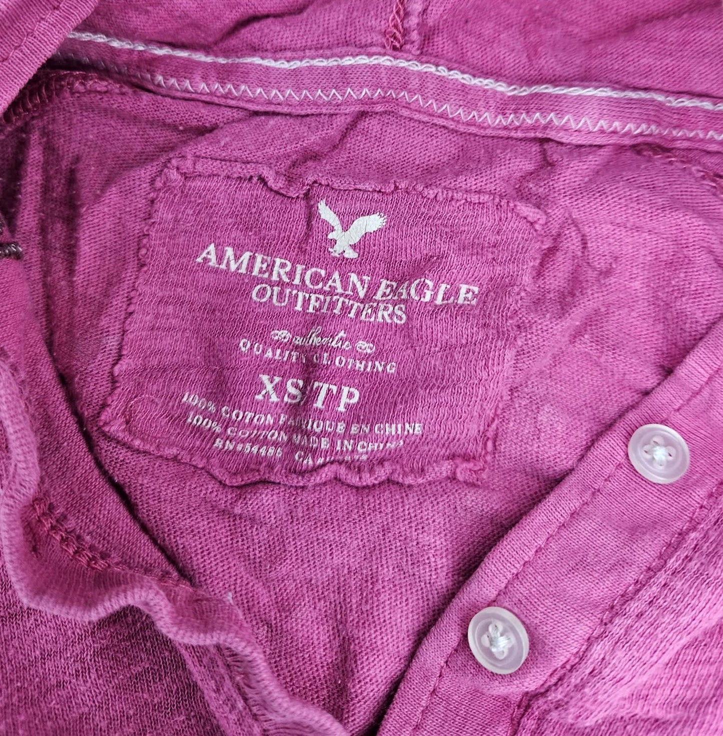 American Eagle Hooded Henley Sweatshirt XS Tall Pink Long Sleeve Pullover
