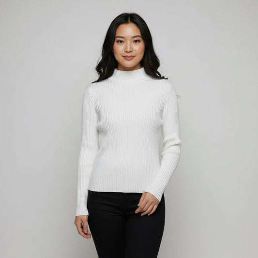 Industry Women’s Ivory Ribbed Mock Neck Sweater Long Sleeve Sz M