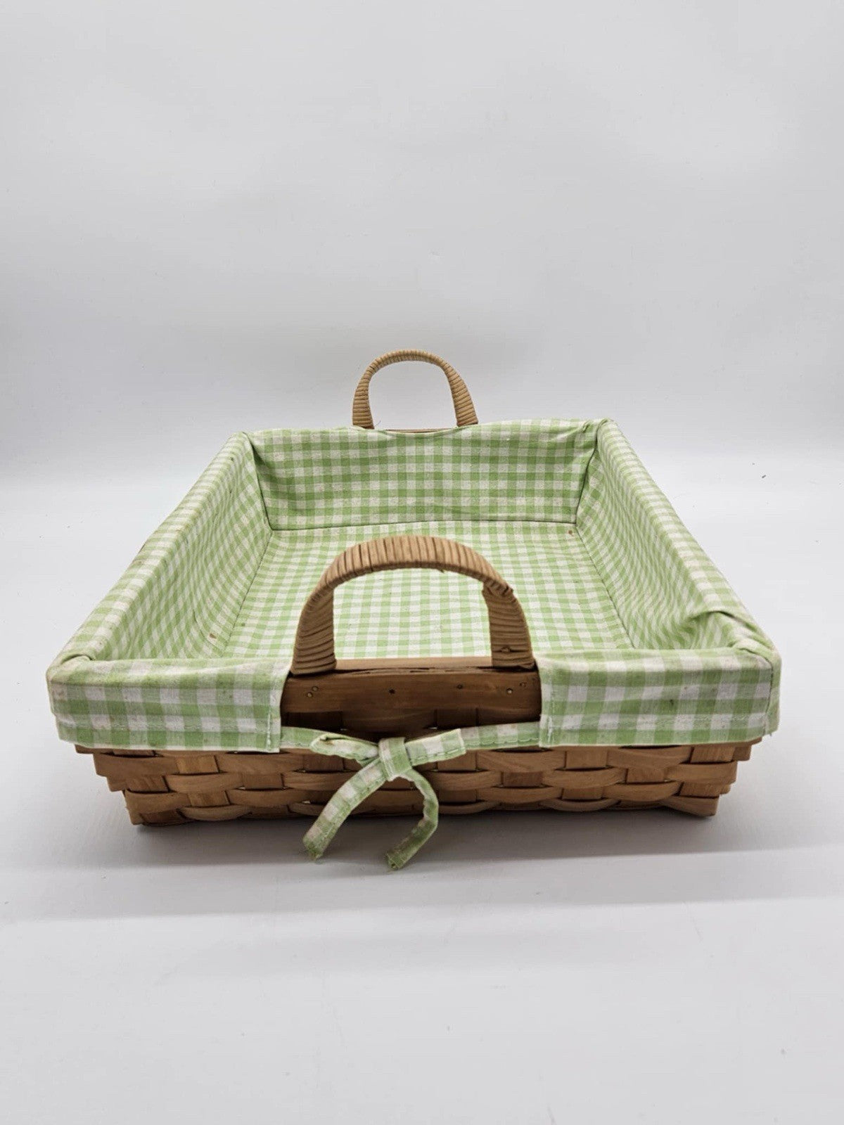 Grand Country Woven Collection Gathering Bread Basket Fabric Liner Wood Handles